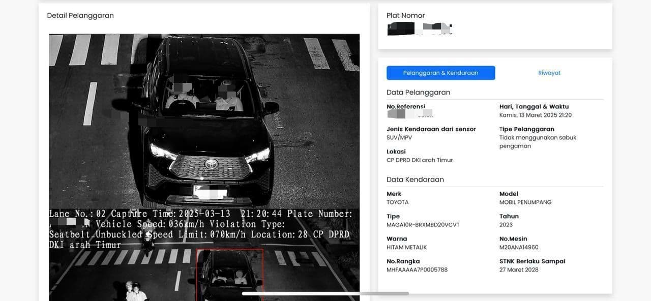 Contoh tampilan notifikasi tilang ETLE